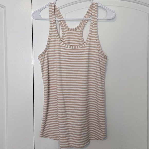 101. Lululemon Cool Racerback Tank – Tan & Cream Stripe – Size 6 - Picture 1 of 4